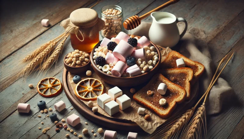 Marshmellow and honey on a table